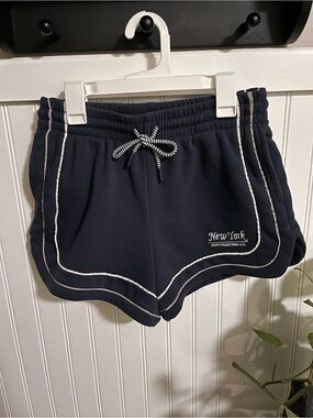 Women's Navy Athletic Shorts with White Piping and Drawstring